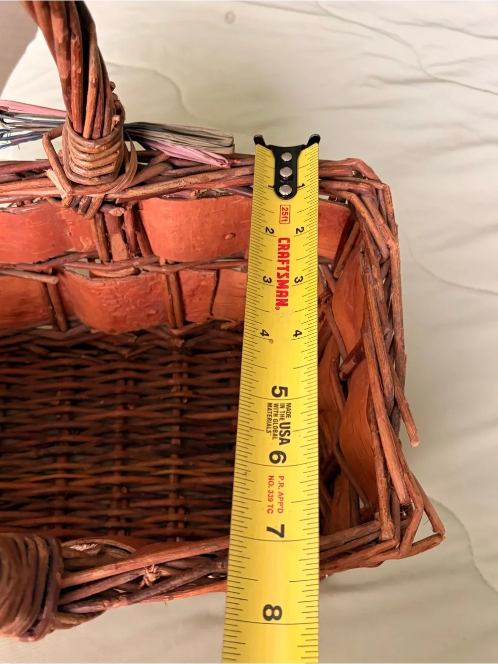 Vintage Handmade Woven Rustic Birch & Wicker Handled Basket - Brown